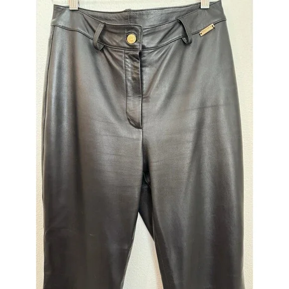 St John Sport Pants Womens 6 Black Leather Boot Cut  High Rise Trousers Y2K EUC - Picture 2 of 10